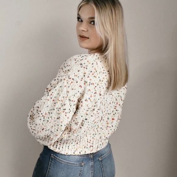 chunky confetti knit balloon sleeve sweater - Picture 4 of 4